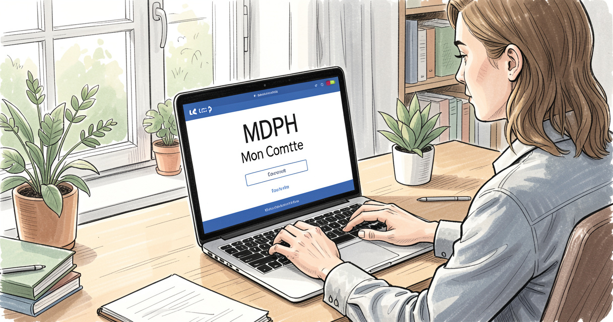 Connexion à mon compte MDPH en ligne sur ordinateur portable, espace personnel sécurisé