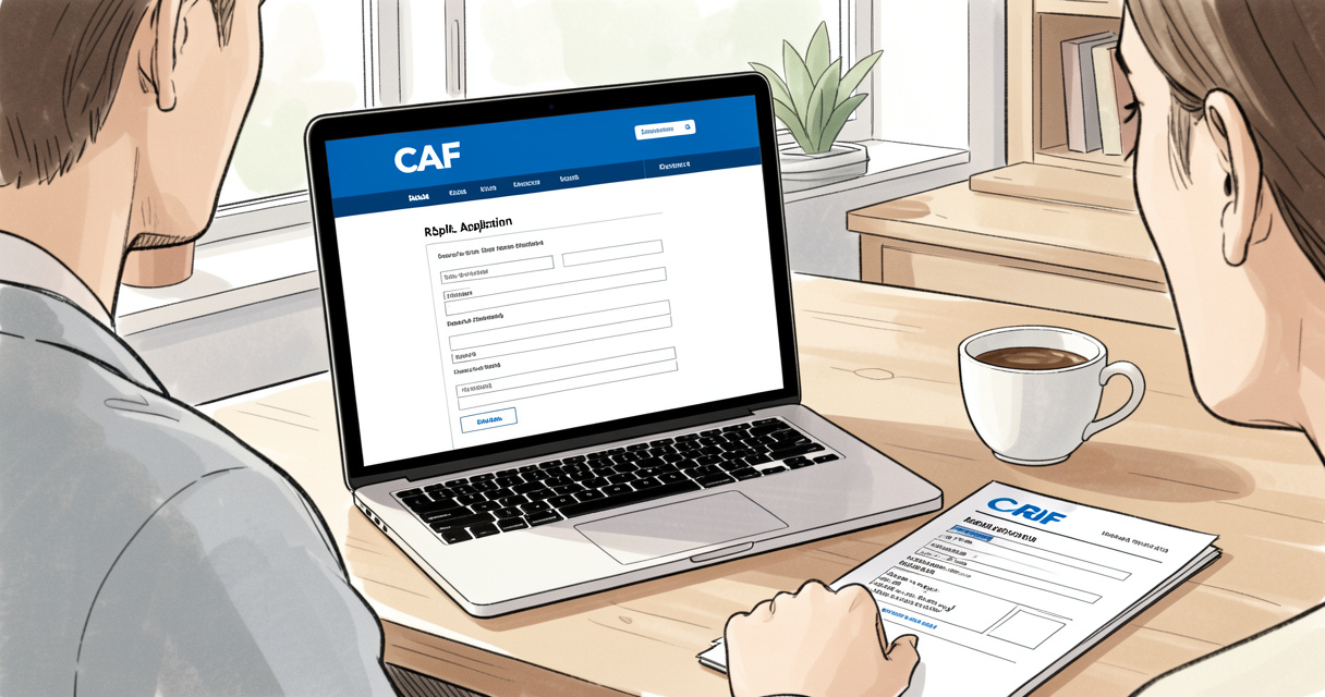 Personne effectuant sa demande de RSA en ligne sur le site de la CAF avec les documents nécessaires