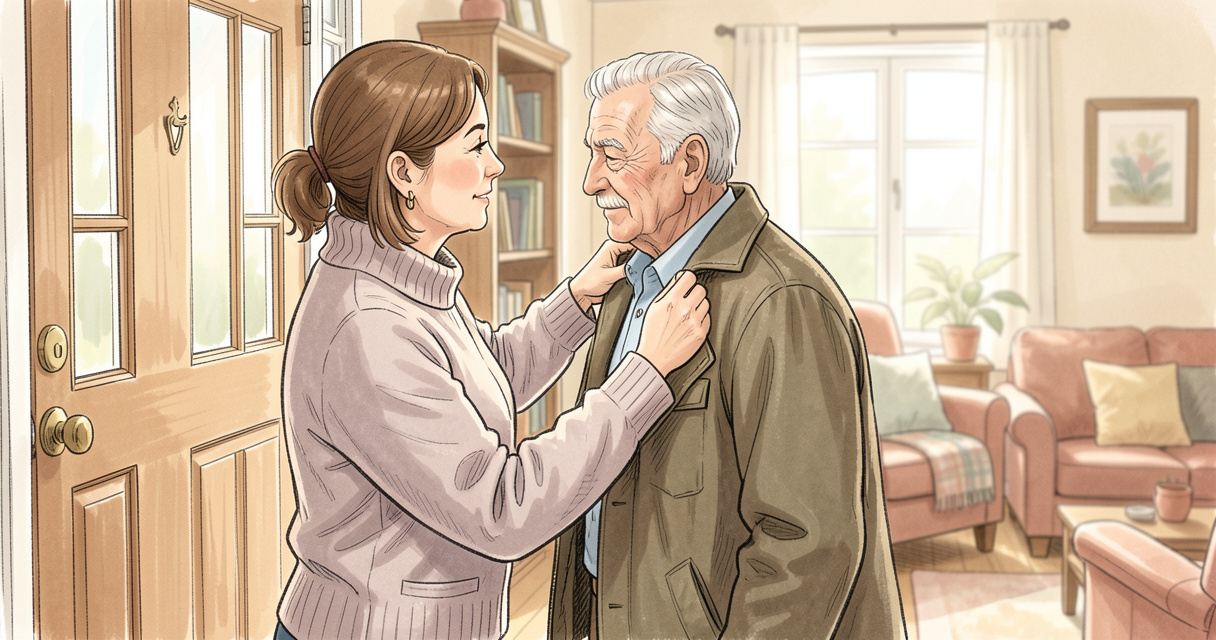 Aide à domicile pour senior : accompagnement pour s'habiller avant une sortie