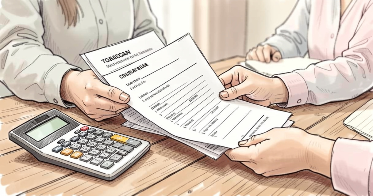 Mains tenant des documents administratifs et un calcul pour le budget d'un aidant familial