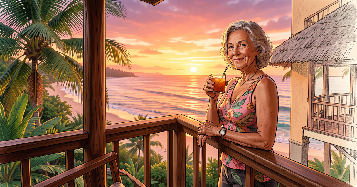 Femme senior seule profitant d'une vue sur la plage lors d'un voyage organisé pour seniors solos