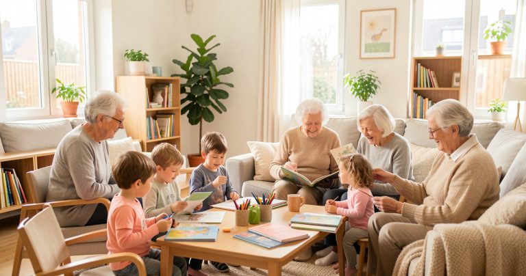 Échanges intergénérationnels entre séniors et enfants au sein d'une résidence EHPAD