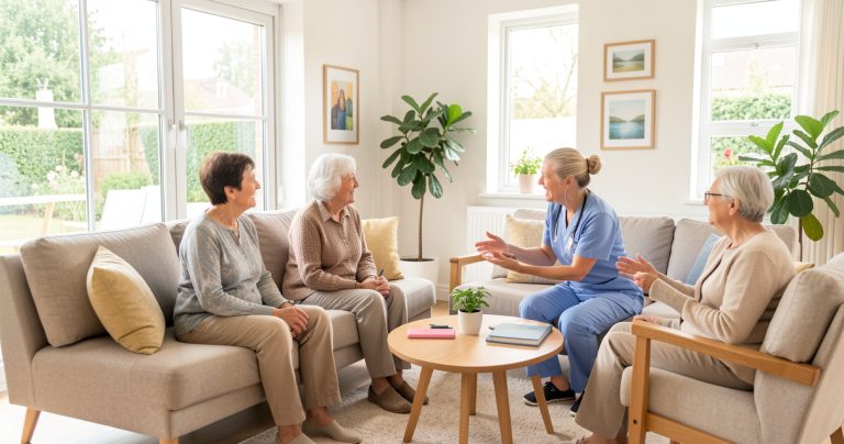 Visite d'une famille et d'un senior dans une maison de retraite