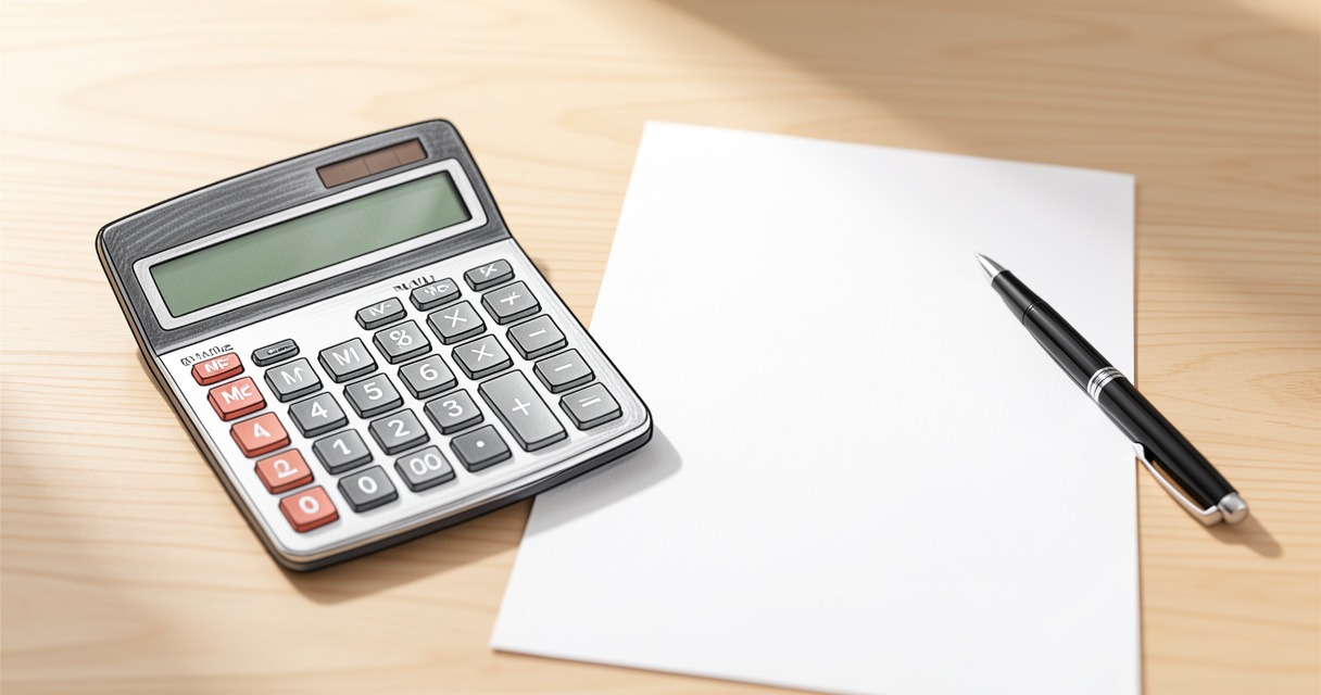 Calcul AAH et salaire : calculatrice, stylo et formulaire sur un bureau